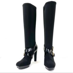 Michael Kors Allister Gold Buckle Patent Leather Stretch Boots